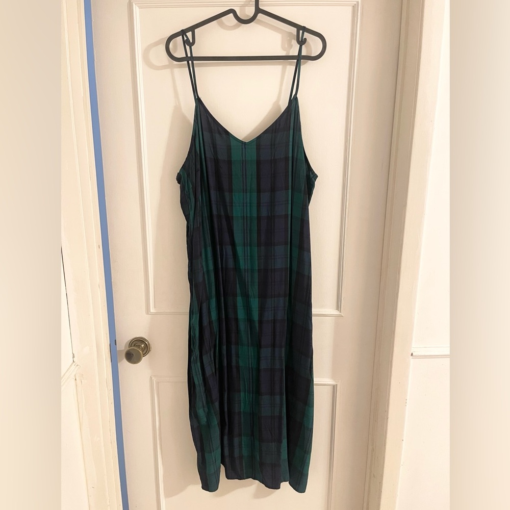 Old Navy Green and Blue Plaid Midi Slip Dress
